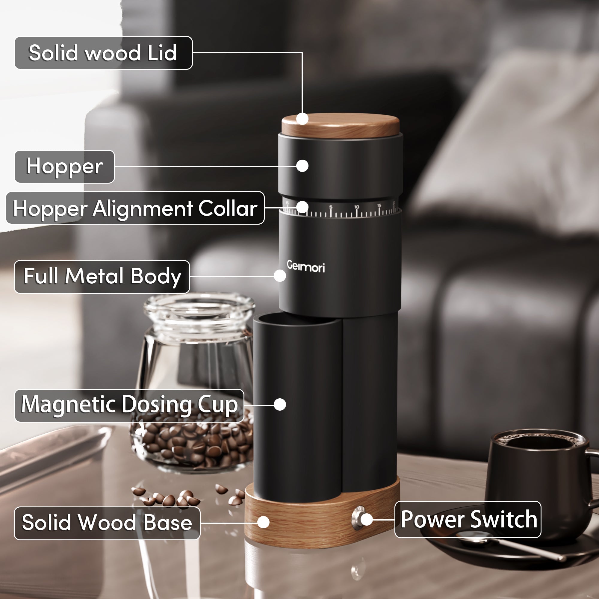 Geimori T38 Plus Electric Coffee Grinder | Compact Plug-in Grinder