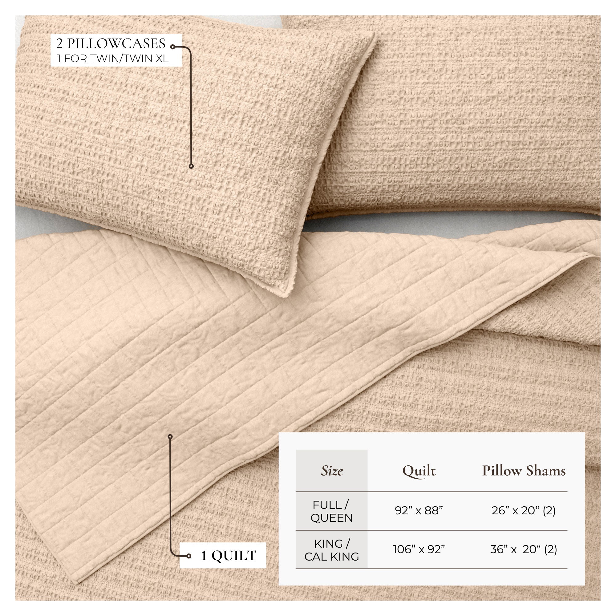 100% Cotton Honeycomb Waffle Garment Washed Quilt Set - Genevieve Collection